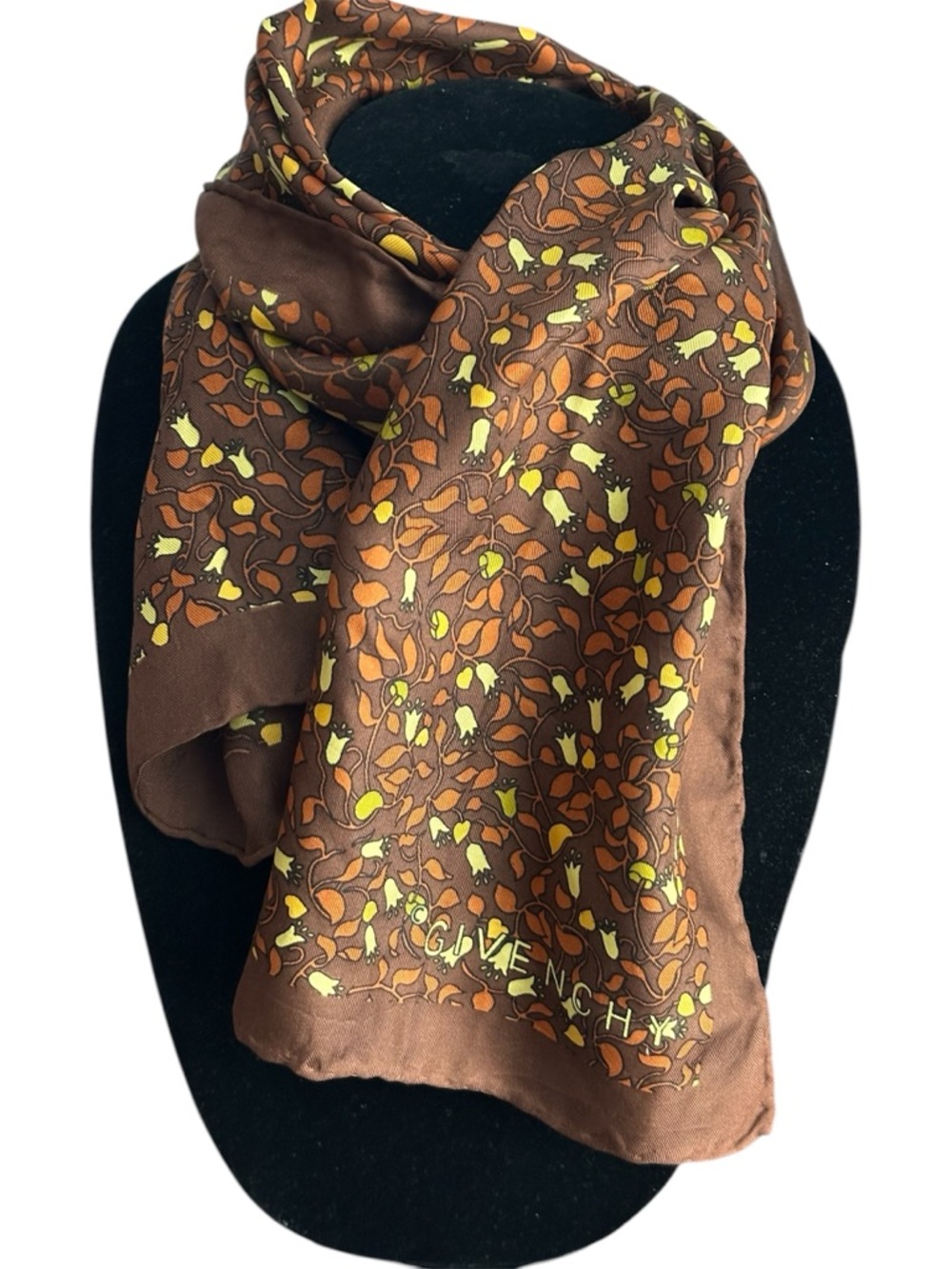 GIVENCHY Brown Floral Silk Scarf
